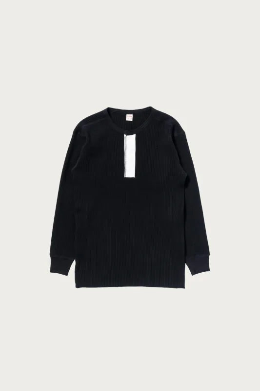Waffle Thermal Henley Undershirt L/S - Black sold by Canoe Club