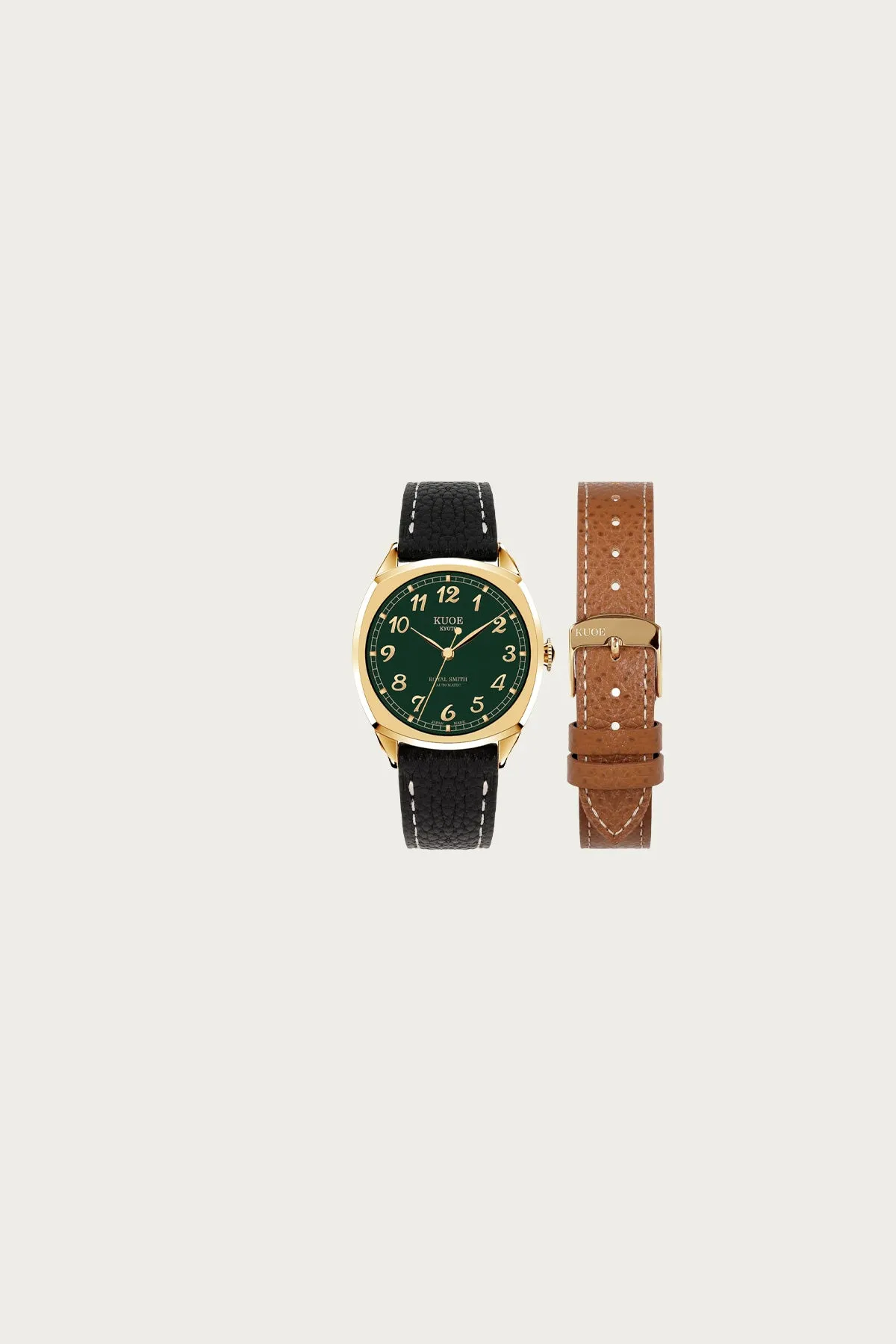 Royal Smith 90-008 - Green Dial/Gold Case/Black Pebbled Leather Strap + Extra Brown Strap sold by Canoe Club