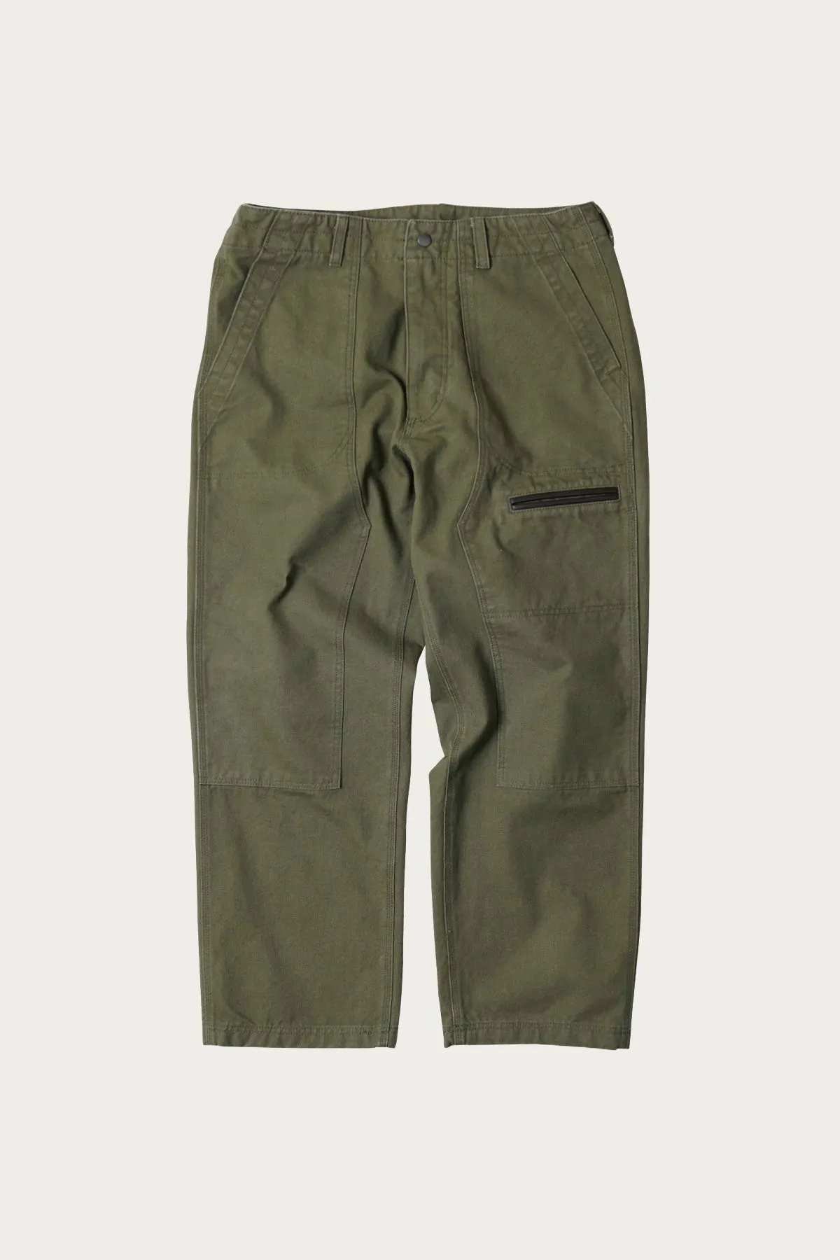Heavy Canvas Destroyed Double Knee Pants - Olive sold by Canoe Club