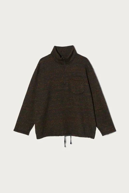Zip Mock Neck - Brown Wool Poly Nep Sweater Knit made by Engineered Garments