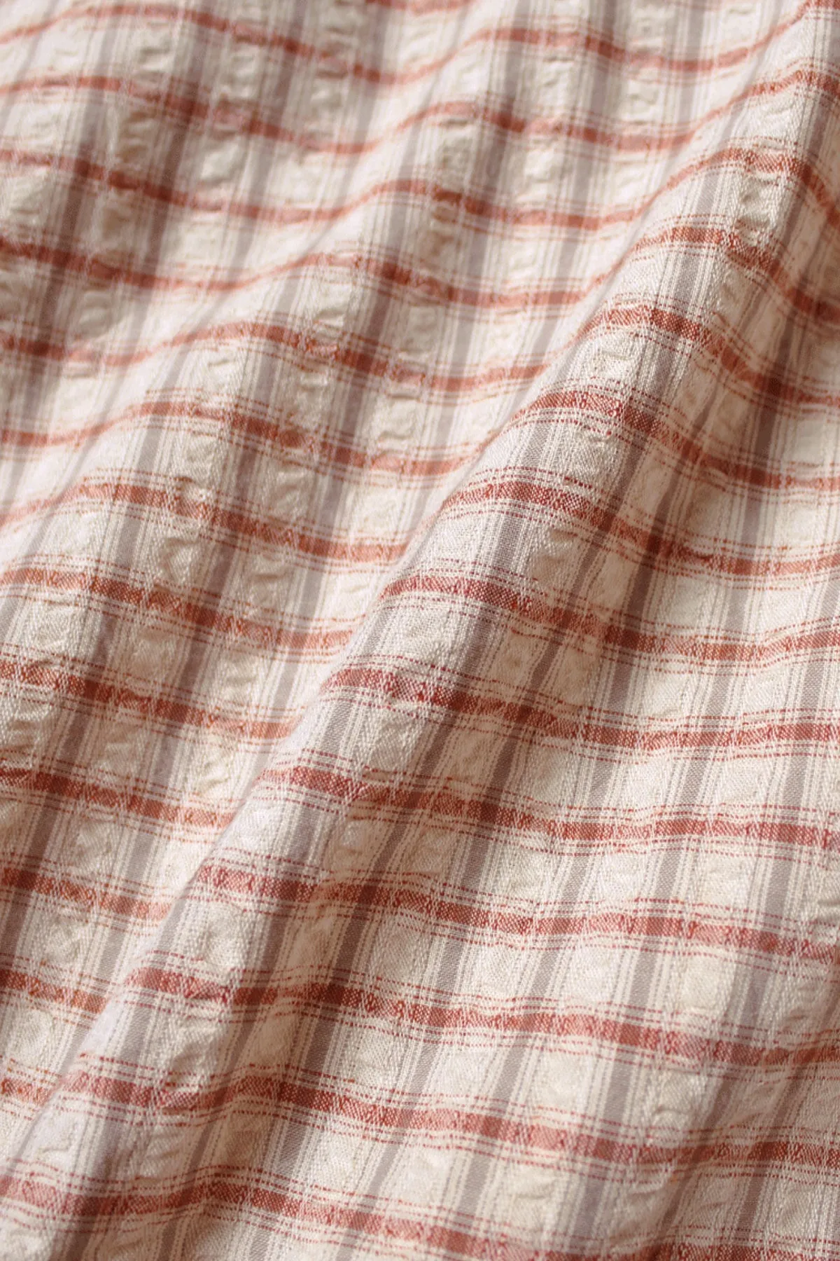 Cotton Linen Seersucker Check Open-Collar Western BIG Shirt - Red sold by Canoe Club product image thumbnail 4