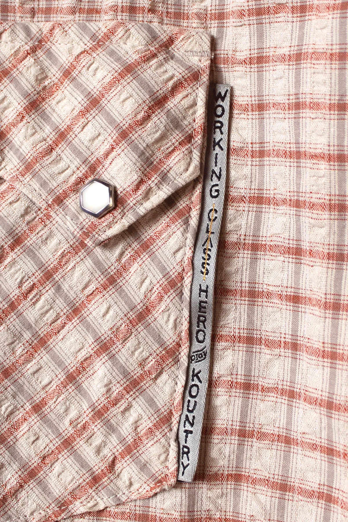 Cotton Linen Seersucker Check Open-Collar Western BIG Shirt - Red sold by Canoe Club product image thumbnail 5