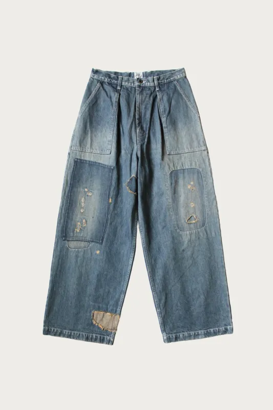 14oz Denim FATIGUE Baggy Pants (RUSHFIELD Remake) - Indigo made by Kapital