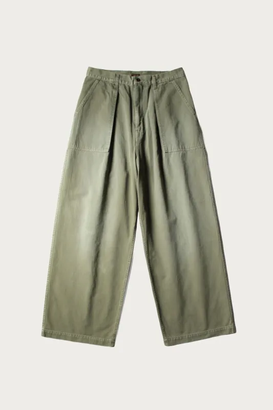 Herringbone FATIGUE Baggy Pants - Khaki made by Kapital