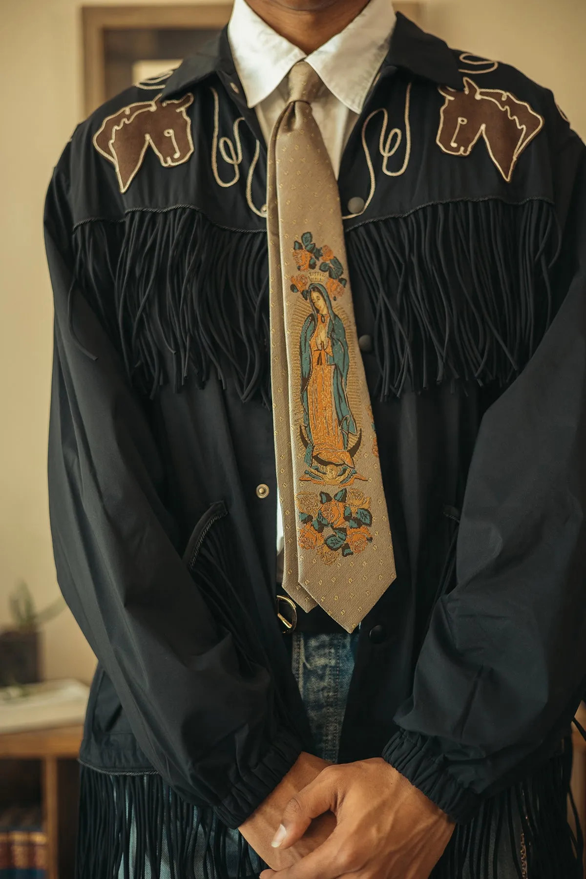 Stretch Nylon Fringed Coach JKT - Black sold by Canoe Club product image thumbnail 4