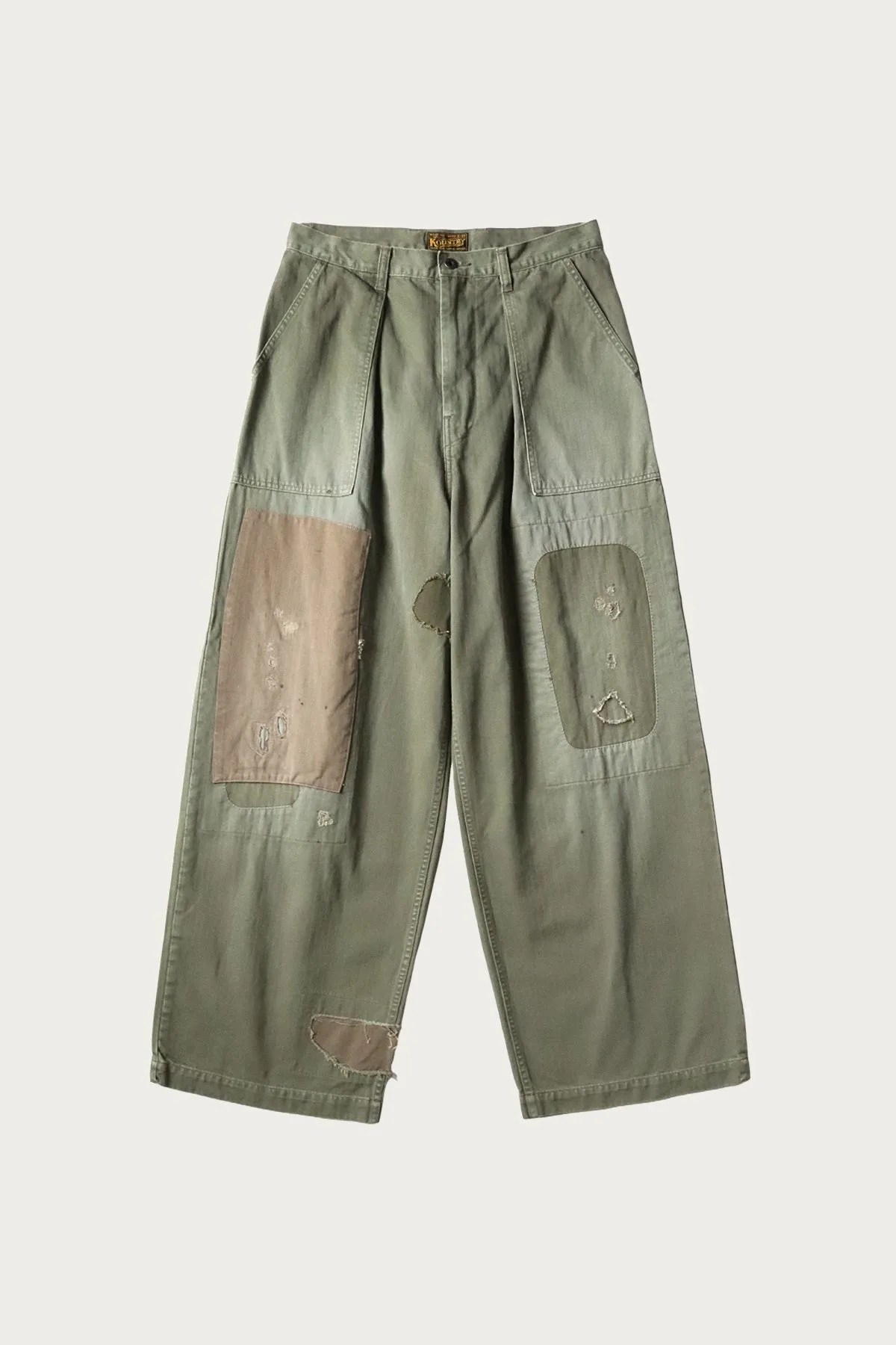 Herringbone FATIGUE Baggy Pants (RUSHFILED Remake) - Khaki sold by Canoe Club