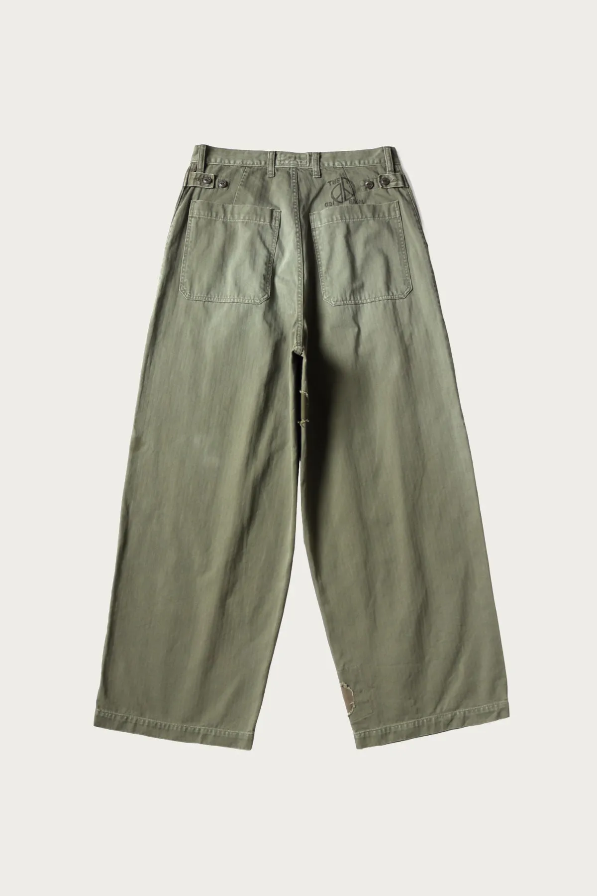 Herringbone FATIGUE Baggy Pants (RUSHFILED Remake) - Khaki sold by Canoe Club product image thumbnail 5