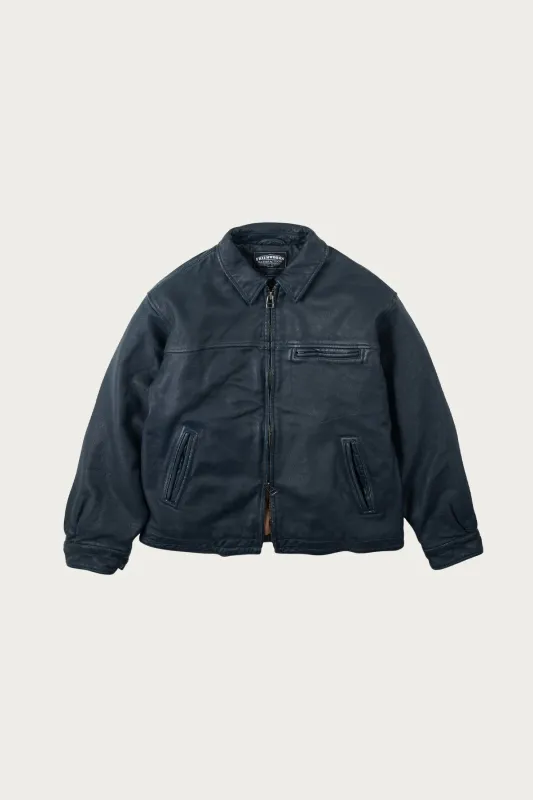 Destroyed Cowhide Leather Jacket - Washed Navy sold by Canoe Club