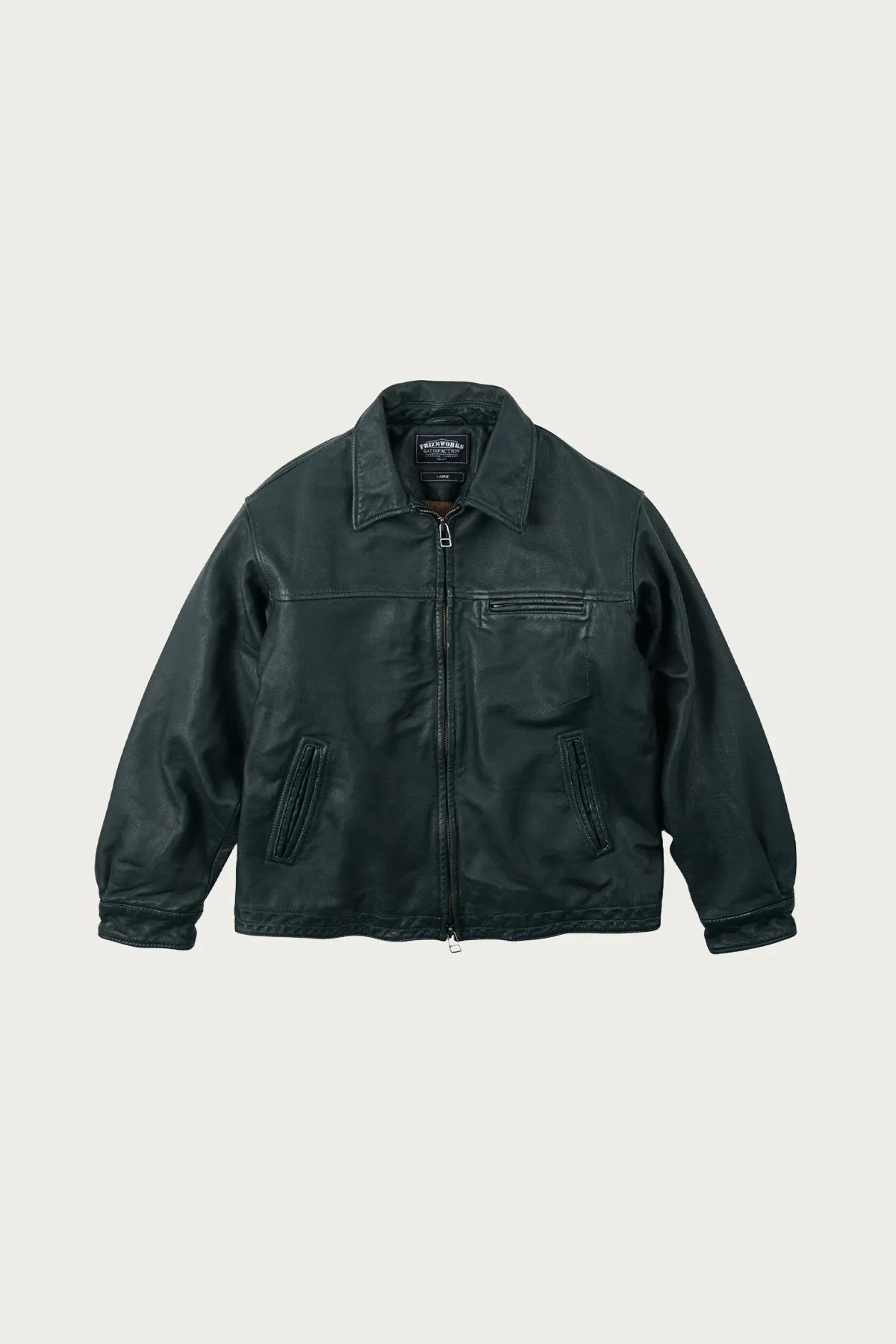 Destroyed Cowhide Leather Jacket - Washed Olive sold by Canoe Club