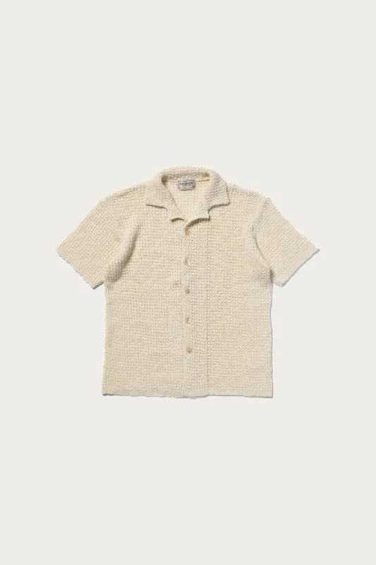 Cotton Knitted Button Up Shirt - White made by The Real McCoy's