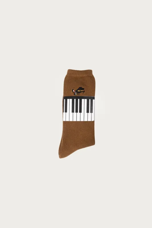84 Yarns PIANO Embroidery Socks - Brown sold by Canoe Club