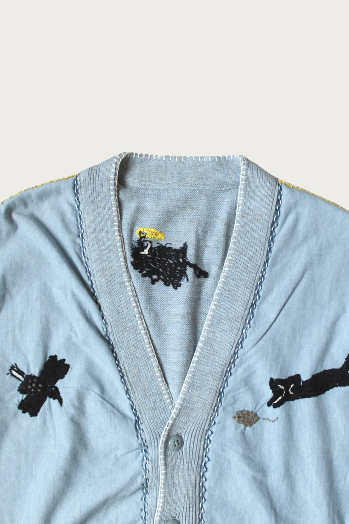 Knit x Chambray Cardigan (Raven & Cat Embroidery) - Sax sold by Canoe Club product image thumbnail 3