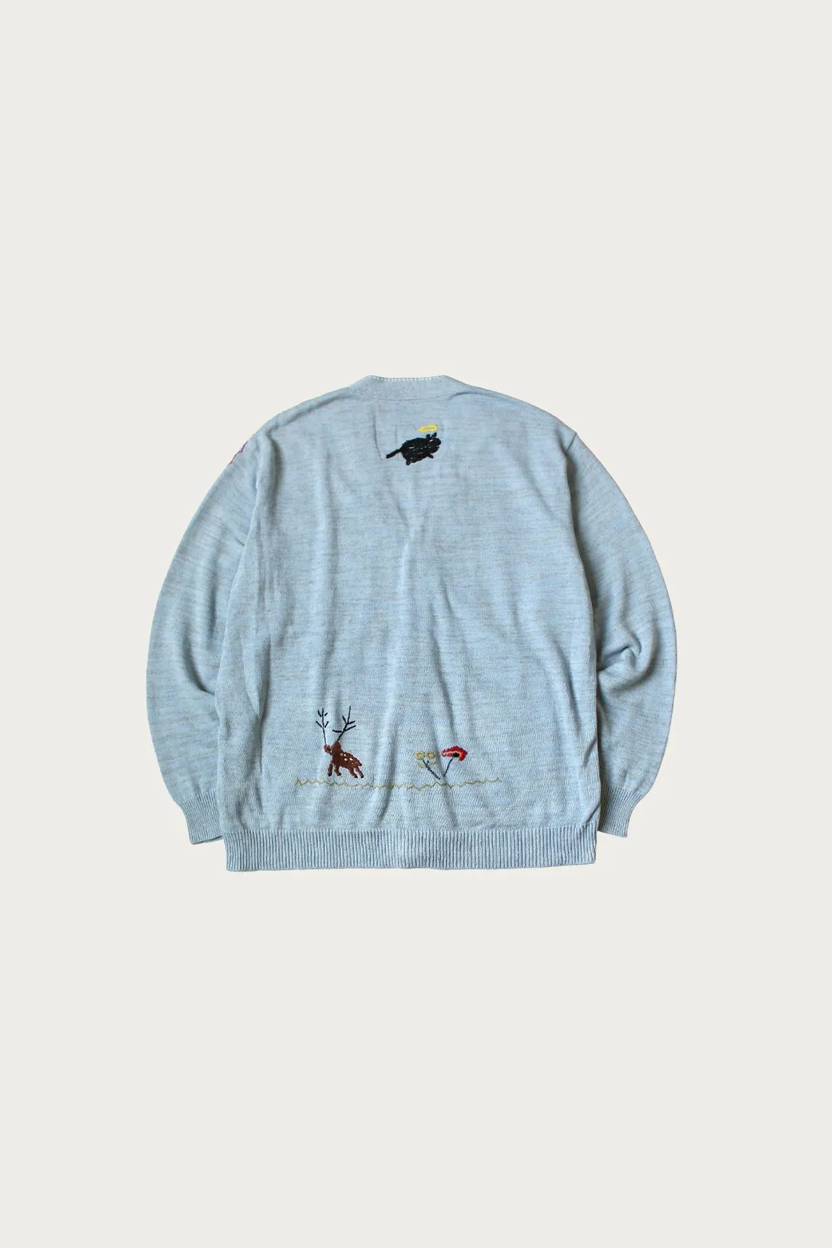 Knit x Chambray Cardigan (Raven & Cat Embroidery) - Sax sold by Canoe Club product image thumbnail 2