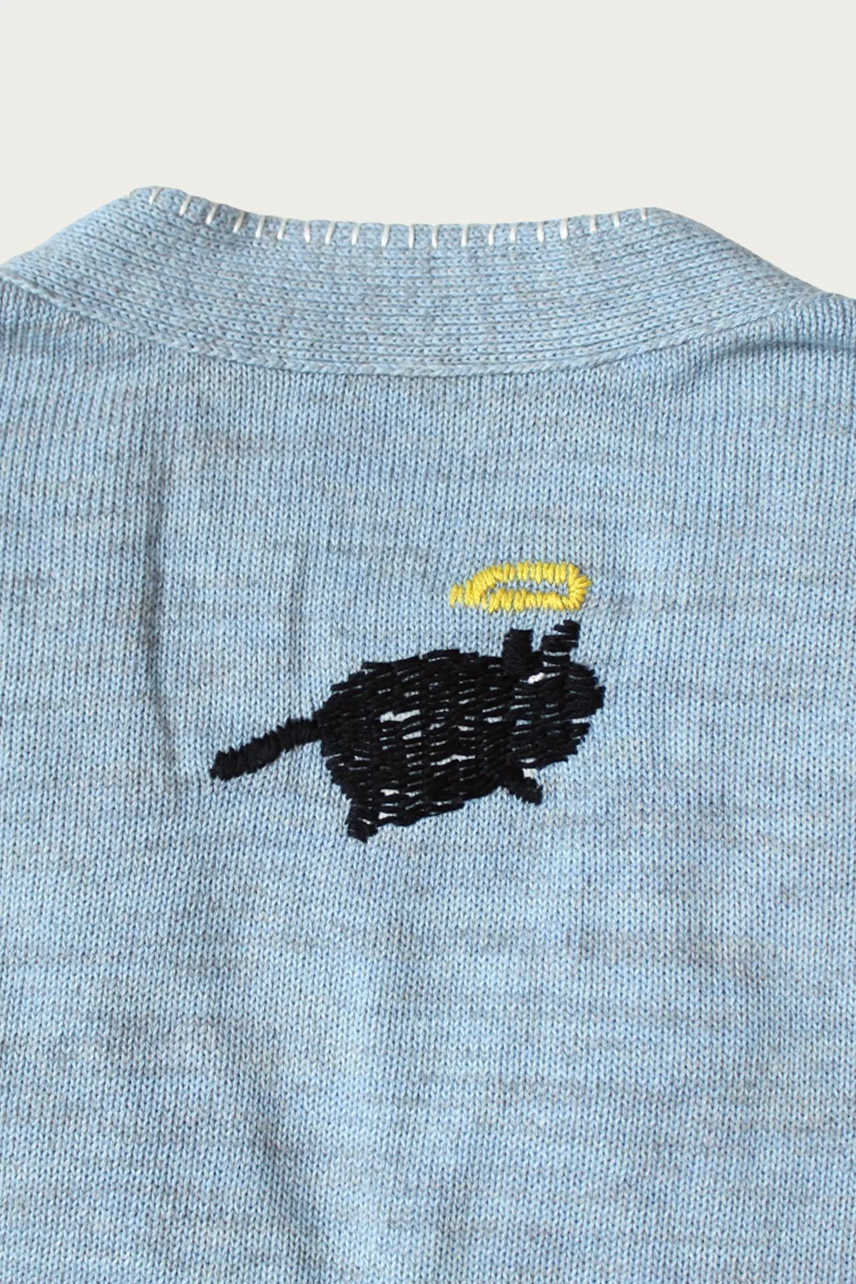 Knit x Chambray Cardigan (Raven & Cat Embroidery) - Sax sold by Canoe Club product image thumbnail 5