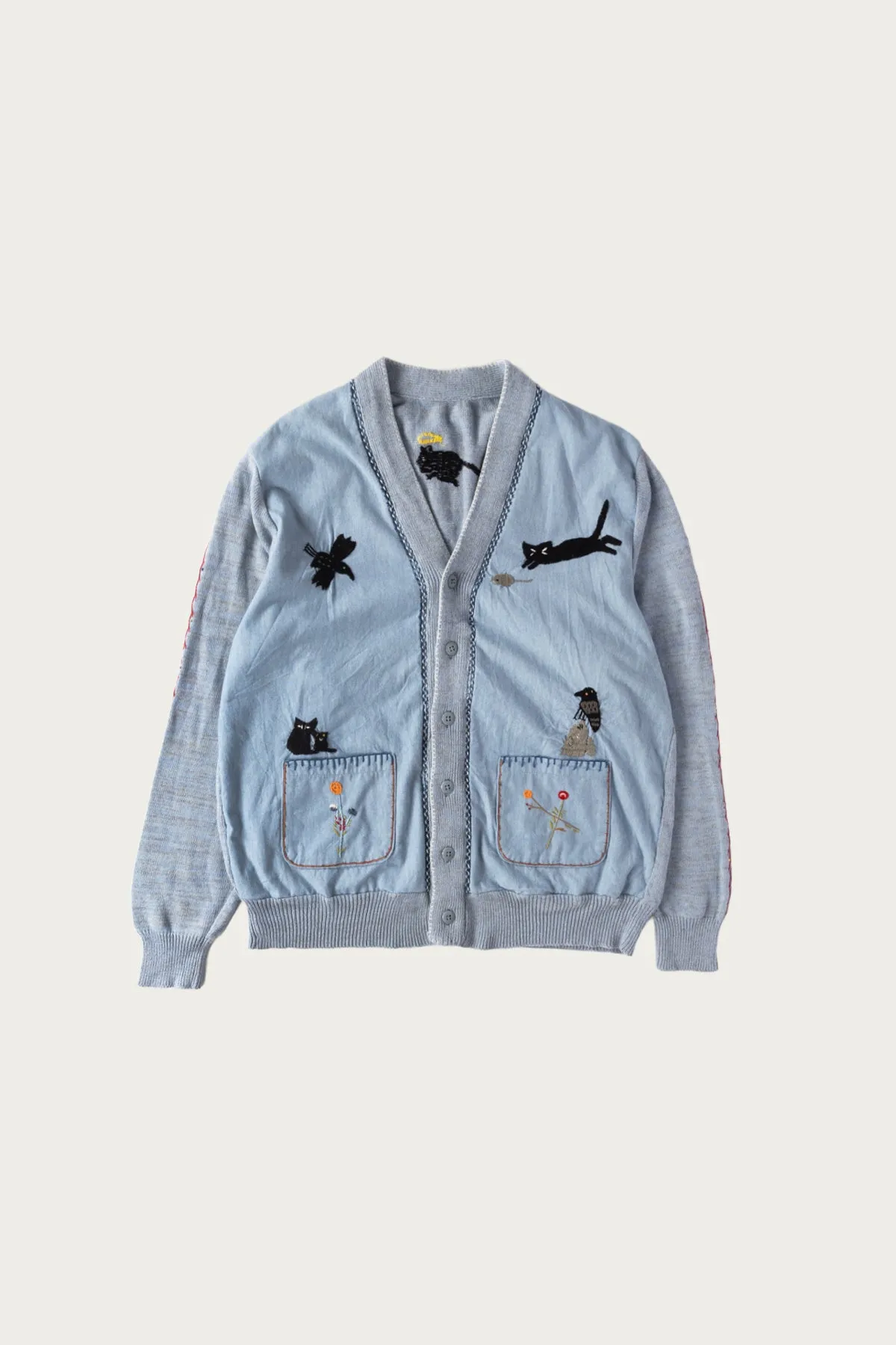 Knit x Chambray Cardigan (Raven & Cat Embroidery) - Sax sold by Canoe Club product image thumbnail 4