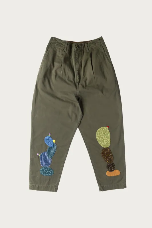 Chino High Waisted NIME Pants (CACTUS Embroidery) - Khaki sold by Canoe Club
