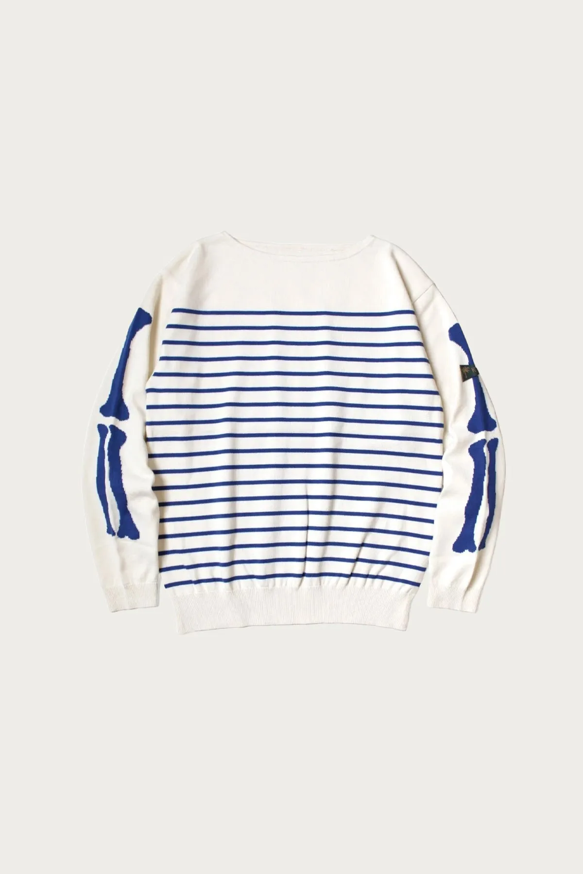 12G Panel Stripe Knit Boat-Neck Sweater (BONE Sleeve) - Navy Blue sold by Canoe Club