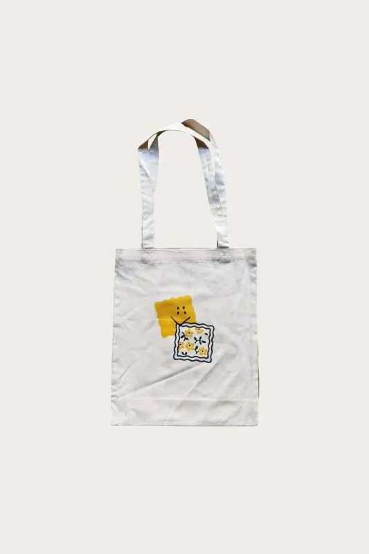 Twill NOVEL TOTE Bag (PECKISH RAINBOW) - Natural sold by Canoe Club