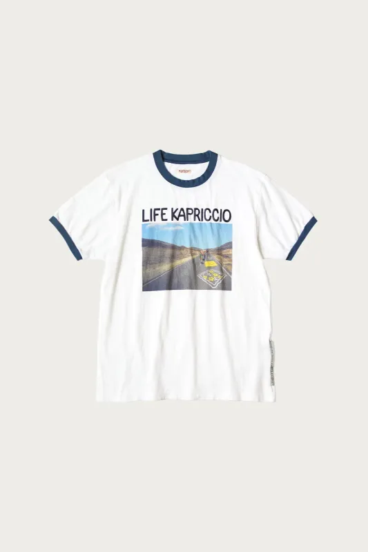 20/-Jersey RINGER T (LIFE KAPRICCIO ROAD SIGN PAINTER) - White made by Kapital