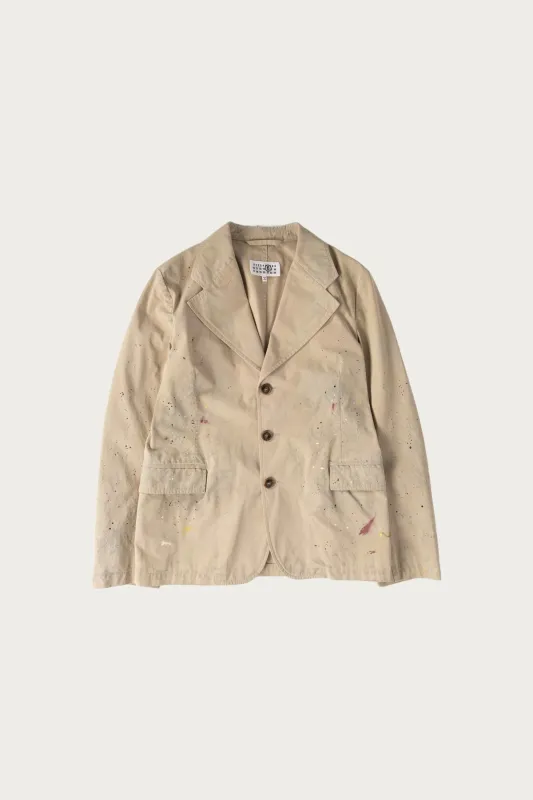 Single Breasted Paint Splatter Jacket - Sand Beige sold by Canoe Club