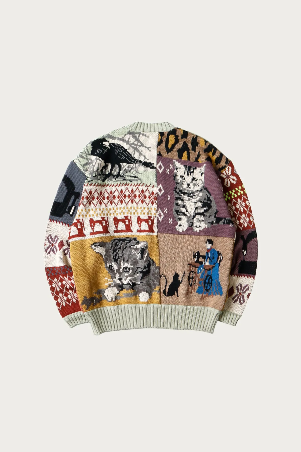5G Cotton Knit Patchwork BIG Crew Sweater(Cat&Raven) - Mint sold by Canoe Club product image thumbnail 2