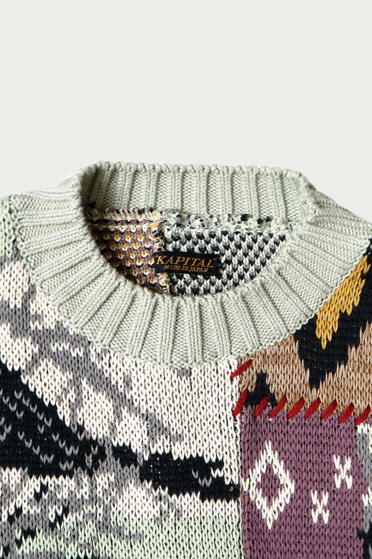 5G Cotton Knit Patchwork BIG Crew Sweater(Cat&Raven) - Mint sold by Canoe Club product image thumbnail 3