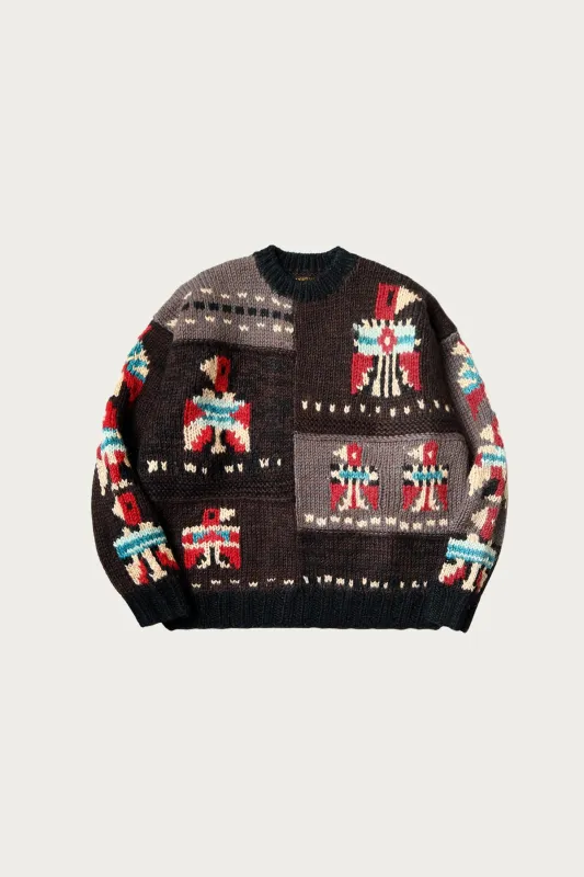 Hand Knit STD Cowichan Crew Sweater - Charcoal made by Kapital