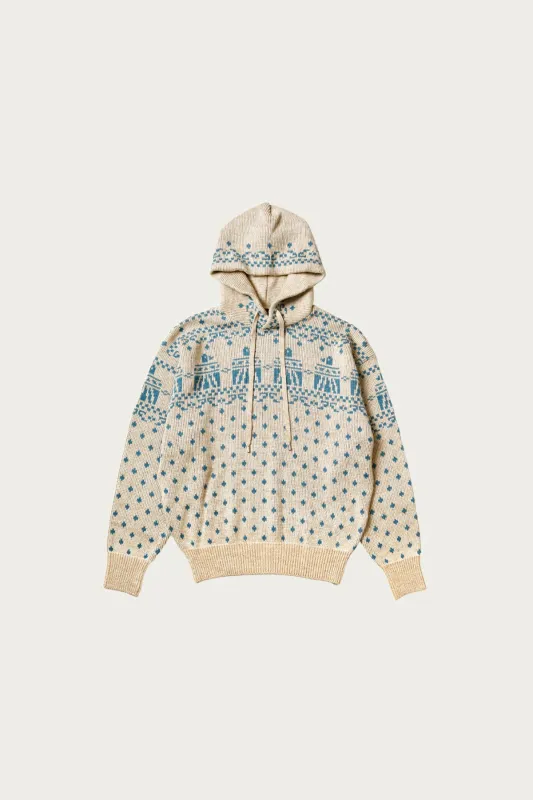 5G Jacquard Knit Hood Sweater - Sax made by Kapital