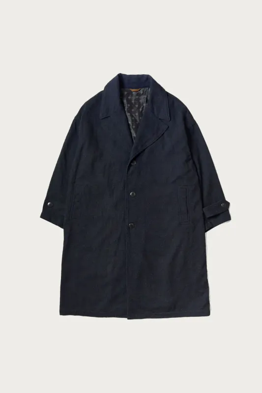 Twill Aging-Wool CAVALIER Coat - Indigo sold by Canoe Club