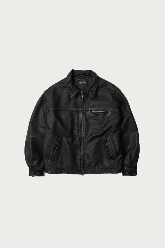 Destroyed Cowhide Leather Jacket - Washed Black sold by Canoe Club