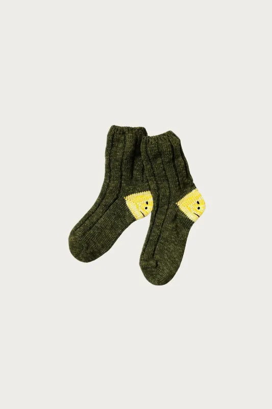 56 Yarns MA-1 RAINBOWY HAPPY HEEL Socks - Khaki sold by Canoe Club