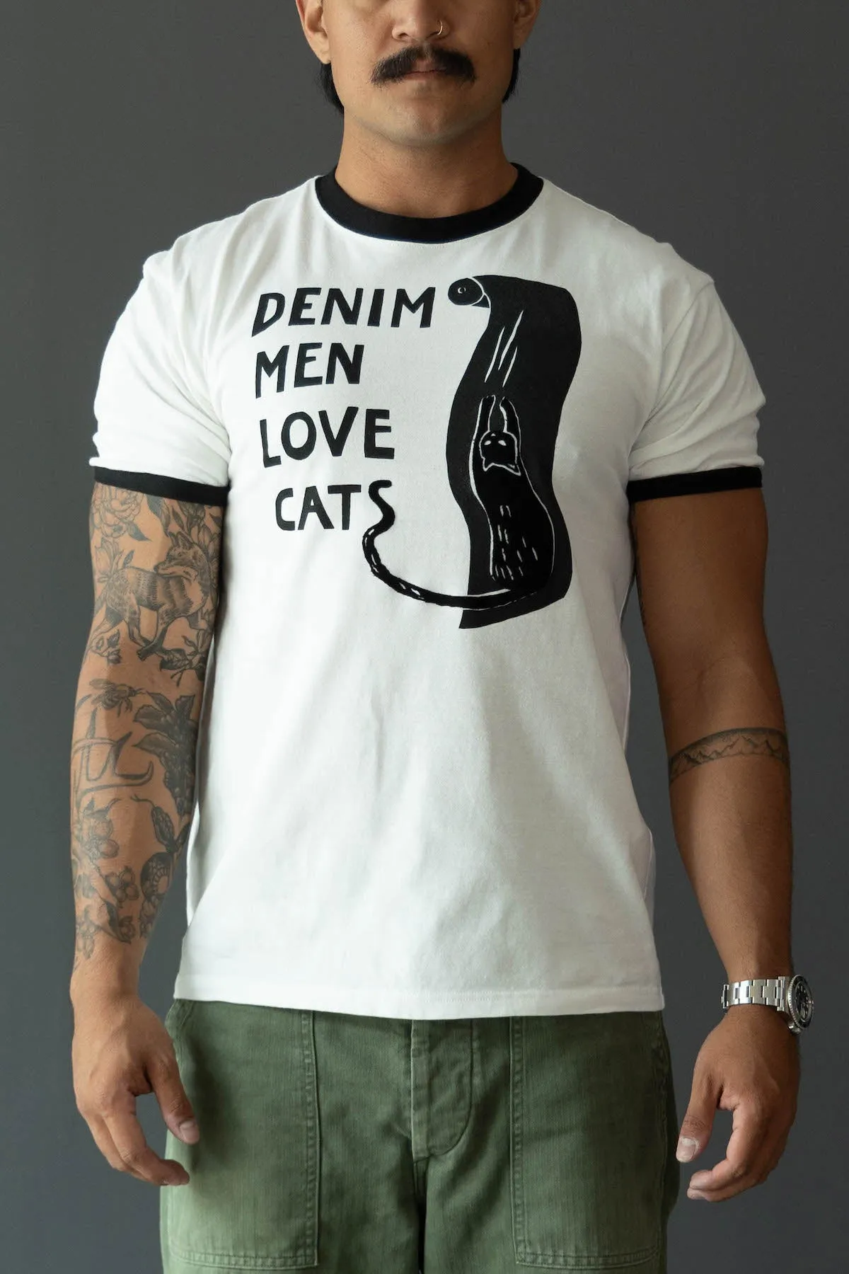20/-Jersey Ringer T (DENIM MEN LOVE CATS SCRATCH) - White sold by Canoe Club product image thumbnail 2