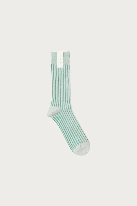 fennica Rib Socks - Light Cream/Emerald sold by Canoe Club