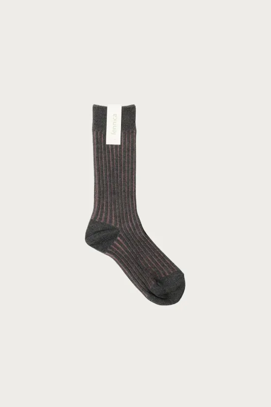 fennica Rib Socks - Charcoal Grey/Pink sold by Canoe Club