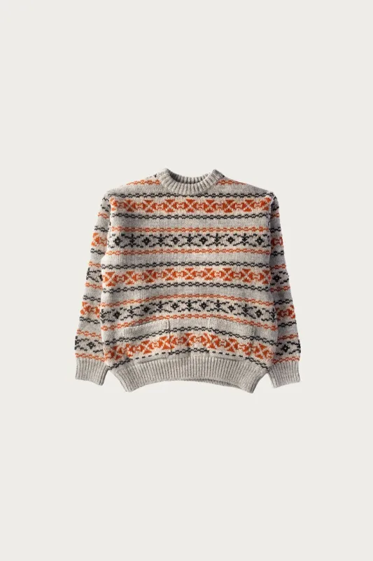 3G Wool YELLOWKNIFE Fair Isle Crew Sweater - Orange made by Kapital
