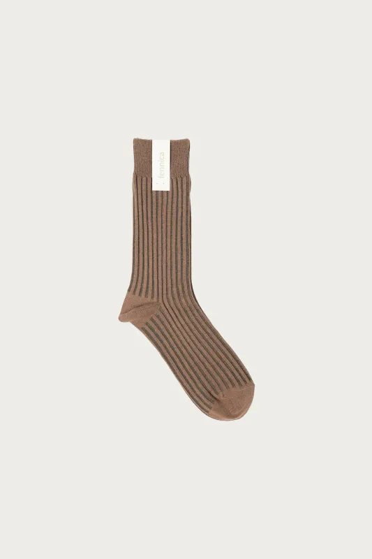 fennica Rib Socks - Cafe/Moss Green sold by Canoe Club