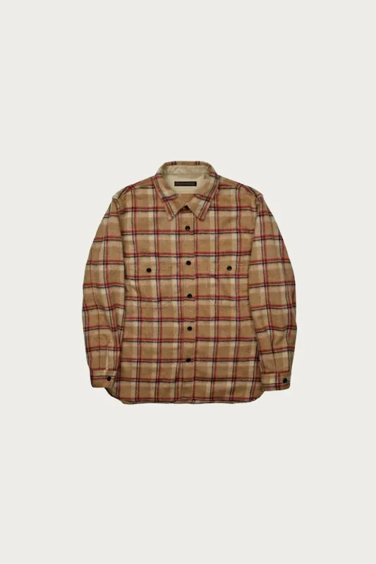 Wool Shaggy Check Work Shirt - Beige made by Full Count