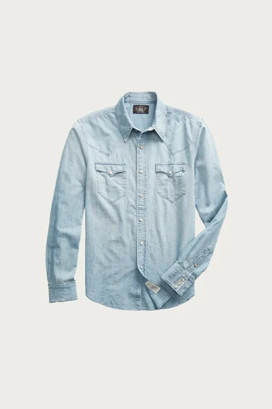 Slim Fit Chambray Western Shirt - Davey Wash sold by Canoe Club
