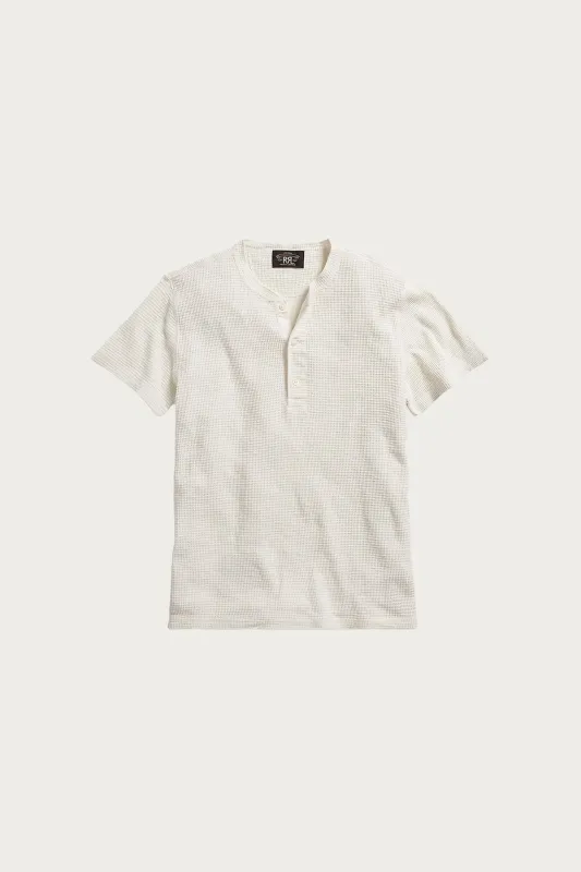 Waffle Knit Shortsleeve Henley Shirt - Paper White made by RRL