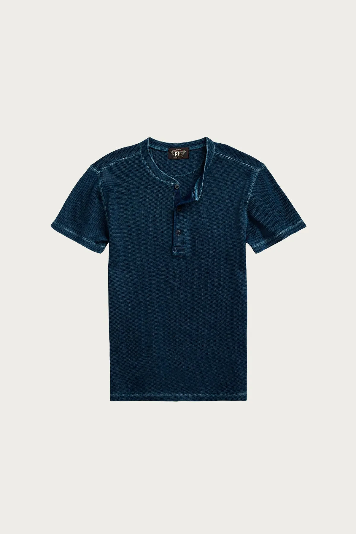 Waffle Knit Shortsleeve Henley Shirt - Rinsed Blue Indigo sold by Canoe Club