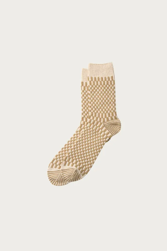 Checkerboard Pattern Socks - Khaki sold by Canoe Club