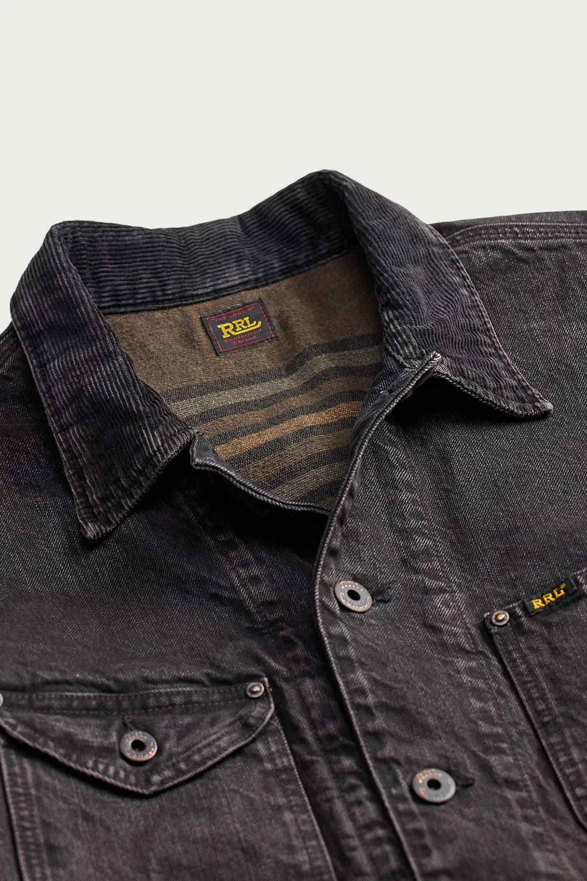 Corduroy Collar Denim Jacket - Black sold by Canoe Club product image thumbnail 4