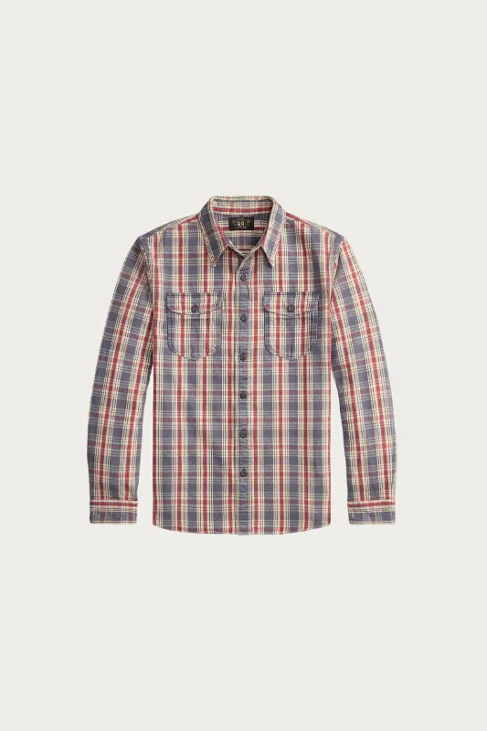 Plaid Twill Workshirt - Blue/Cream/Red sold by Canoe Club