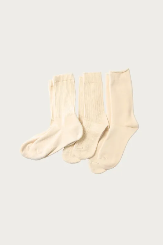 Organic Daily 3 Pack Crew Socks - Ecru made by ROTOTO