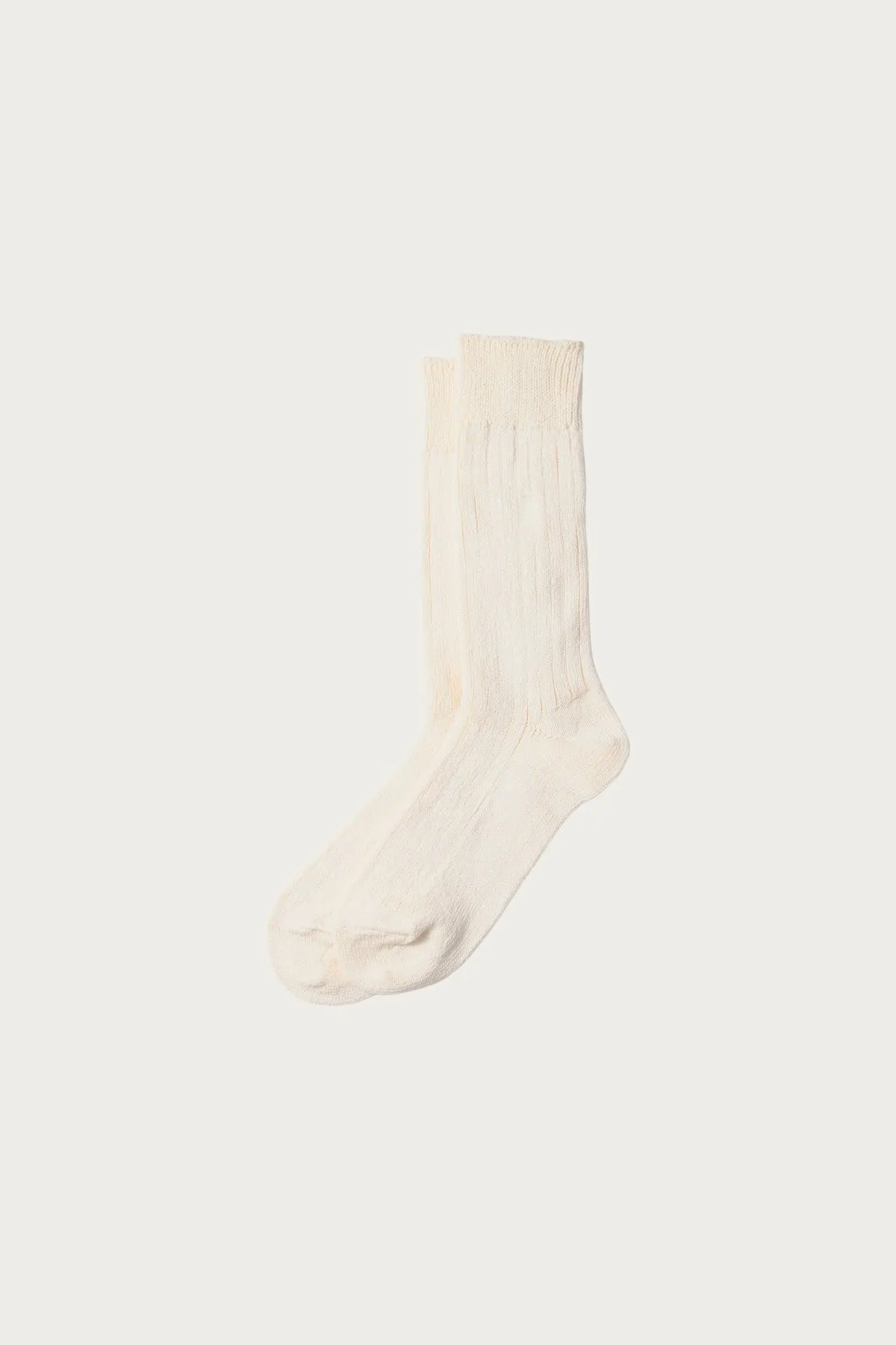 Linen Cotton Ribbed Crew Socks - Ecru sold by Canoe Club