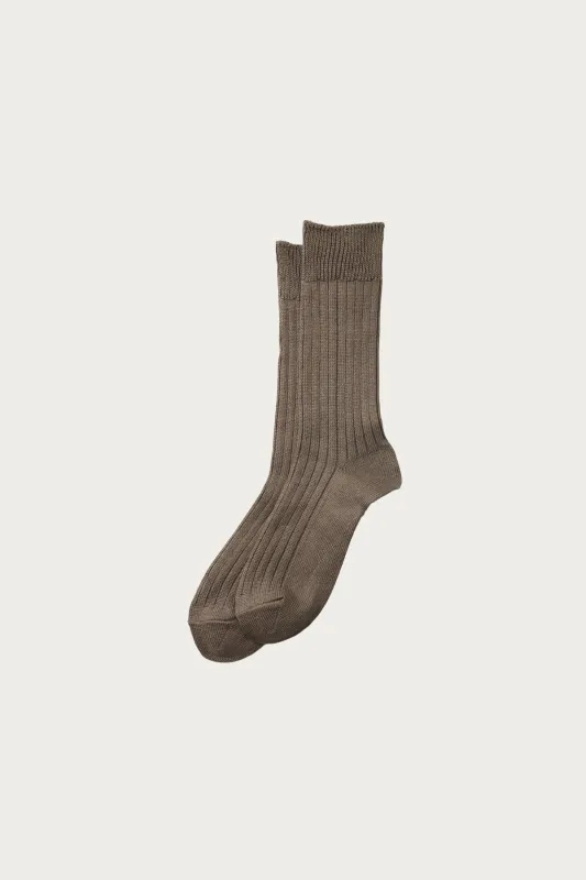 Linen Cotton Ribbed Crew Socks - D. Grey sold by Canoe Club