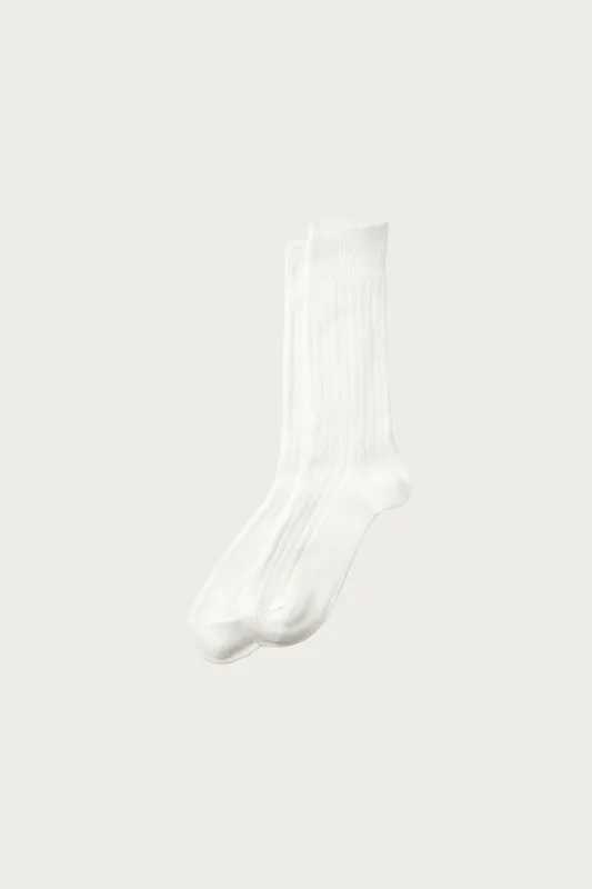 Linen Cotton Ribbed Crew Socks - Off White sold by Canoe Club
