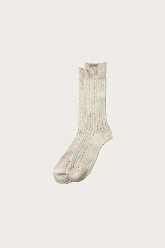 Linen Cotton Ribbed Crew Socks - Grayge sold by Canoe Club