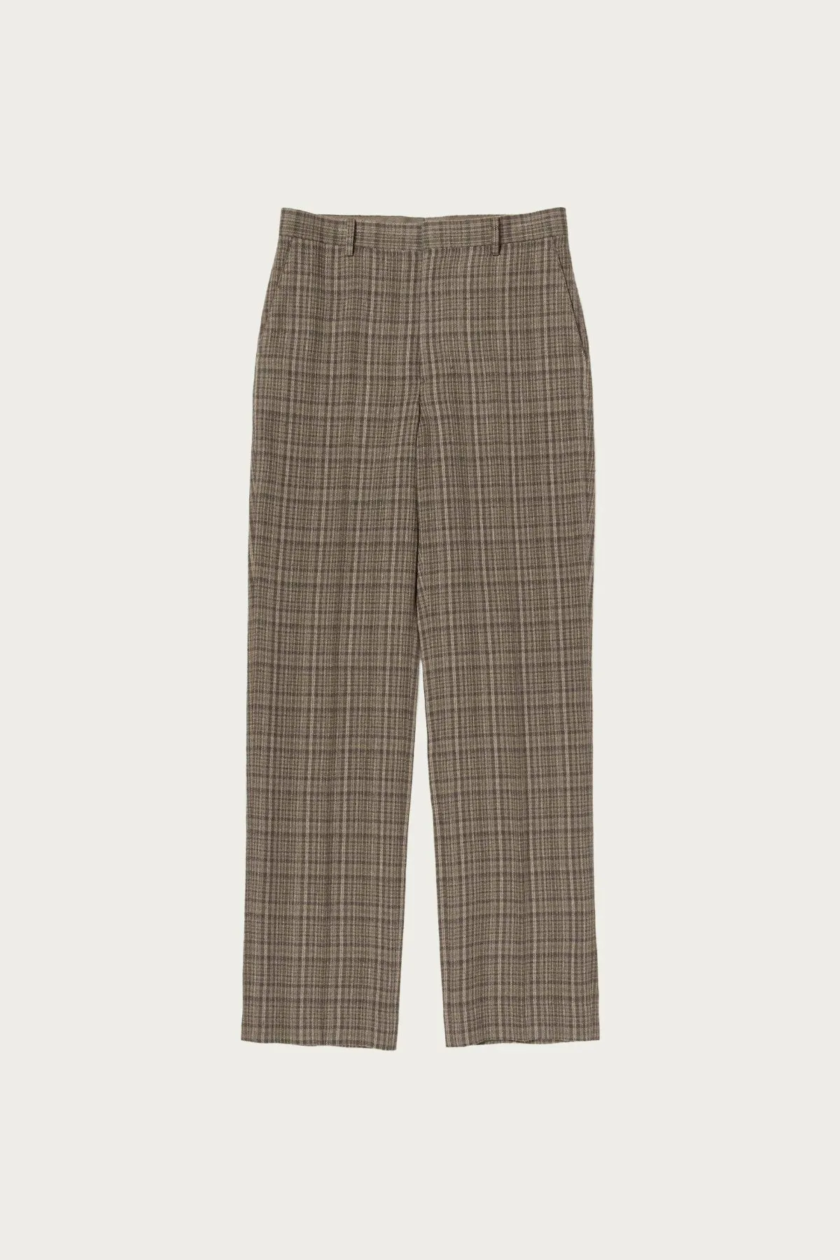 Silk Linen Nep Check Slacks - Dark Brown Check sold by Canoe Club