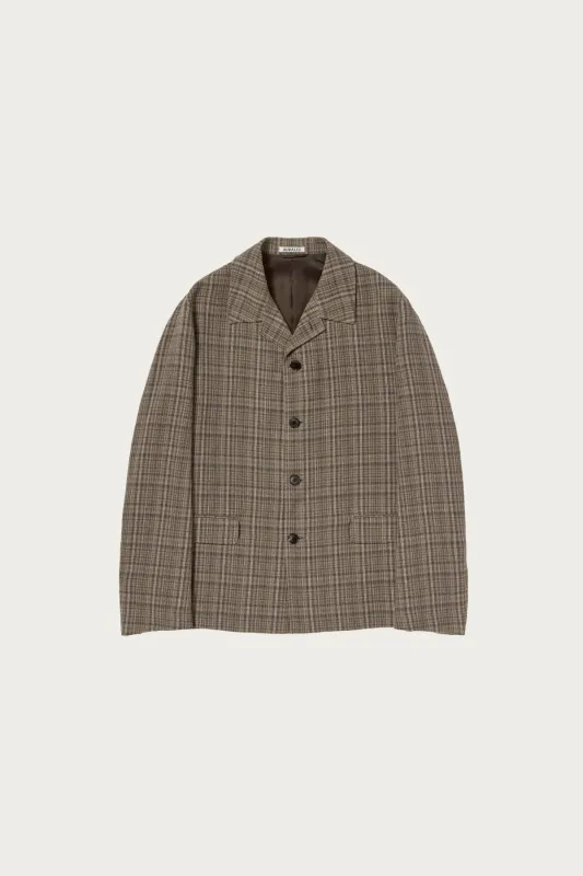 Silk Linen Nep Check Jacket - Dark Brown Check sold by Canoe Club